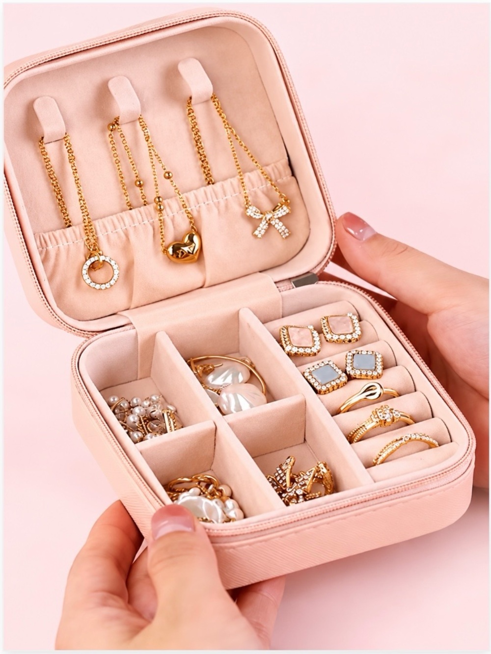Portable Jewelry Organizer Case/Box in Blush Pink NIP - Picture 2 of 9